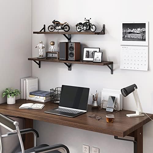 YGEOMER Floating Shelves Set of 4 Dark Brown Wall Shelves