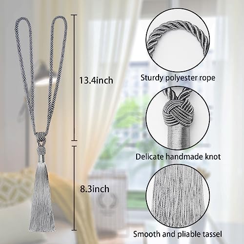 NICEEC 2 Pack Grey Tassel Curtain Tiebacks