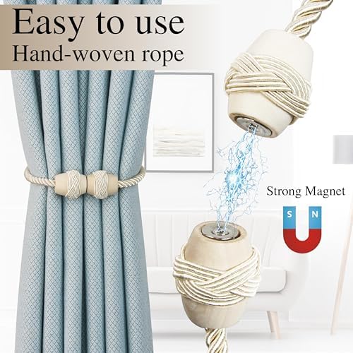 Hangtty Magnetic Curtain Tiebacks 4Pack Beige