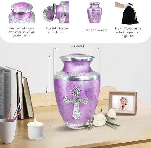 M MEILINXU Large Purple Cross Urn for Ashes