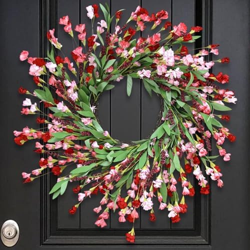 24 Inch Artificial Spring Wreath Red Pink