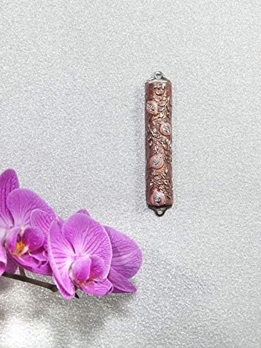 Bless This House Mezuzah Case 4 Inch Pomegranate Pewter Rose Pink