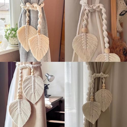 Vifoulal 2 Pack Boho Curtain Tiebacks with Wooden Beads
