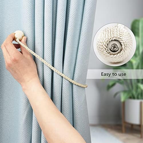 Hangtty Magnetic Curtain Tiebacks 6 Pack Beige