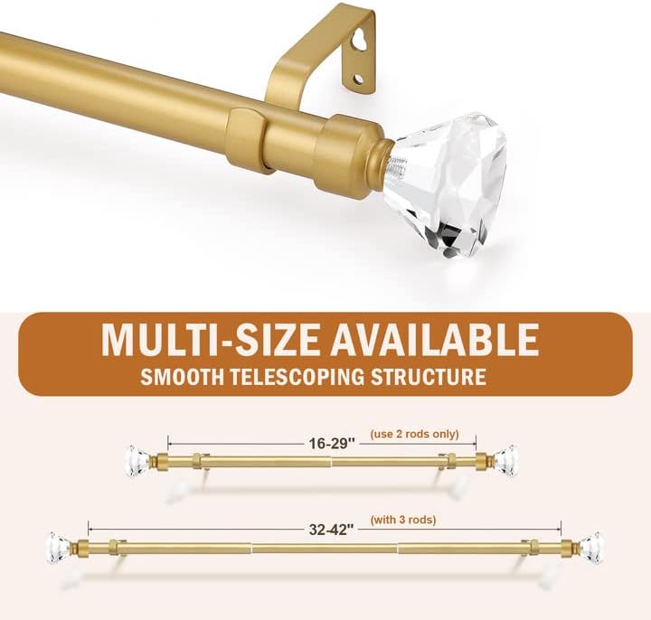 Knobelite Gold Single Rod Curtain Rod with Crystal Finials