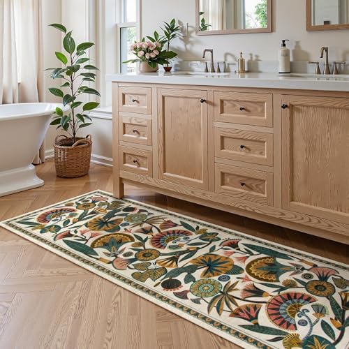 Egyptian Floral Washable Bathroom Runner Rug 26x8
