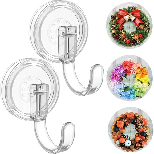 Clear Wreath Hanger 22 LB Suction Cup Hooks 2 Pack