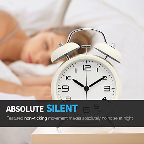 Betus Non-Ticking Twin Bell Alarm Clock with Backlight and Matte Metal Frame