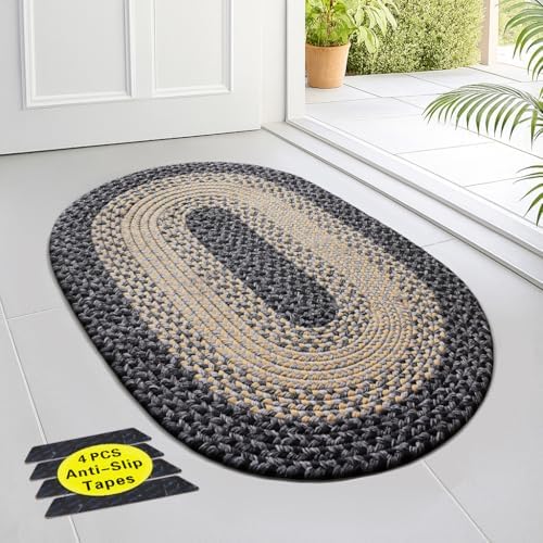 Oval Braided Rug 2x3 with Anti-Slip Pads