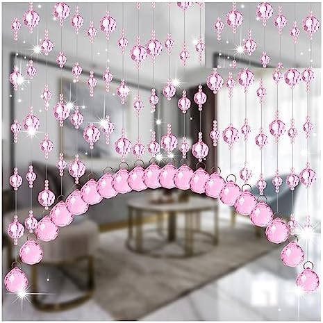 GVILTY Pink Crystals Beaded Curtain Arched Room Divider