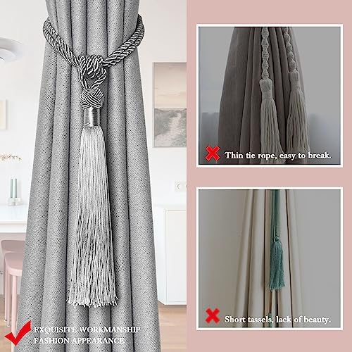 NICEEC 2 Pack Grey Tassel Curtain Tiebacks