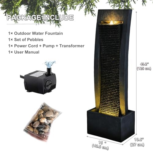 Sunlinua Outdoor Water Fountain with LED Lights and Durable Pump