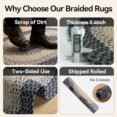 Oval Braided Rug 2x3 with Anti-Slip Pads