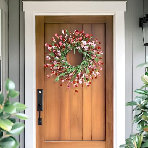 24 Inch Artificial Spring Wreath Red Pink