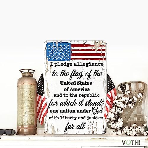 Vintage Tin Allegiance Flag Sign 12x8 In