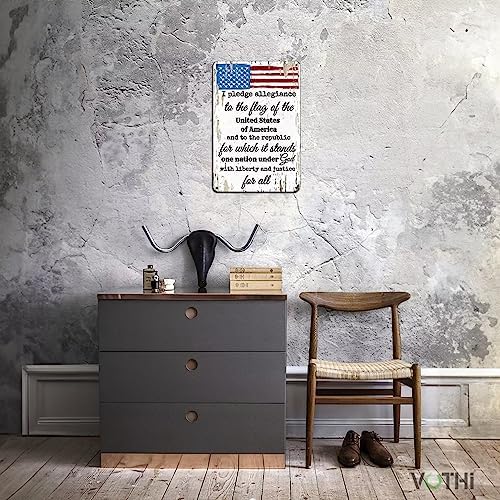 Vintage Tin Allegiance Flag Sign 12x8 In