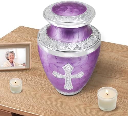 M MEILINXU Large Purple Cross Urn for Ashes