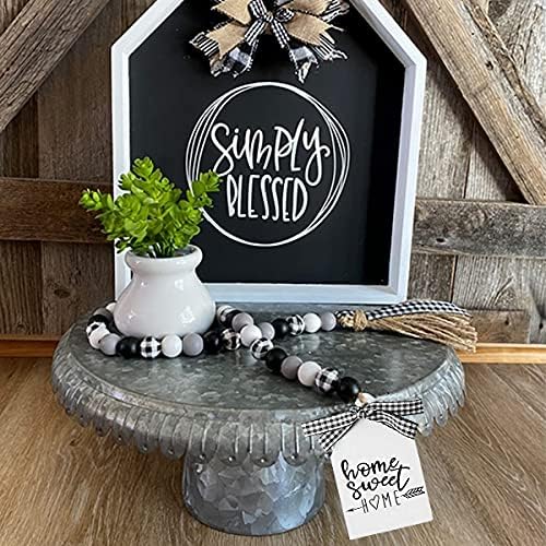 Farmhouse Plaid Wood Bead Garland with Tassel 40 Inch Decor