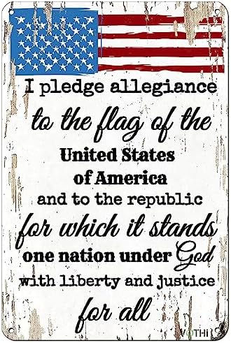 Vintage Tin Allegiance Flag Sign 12x8 In