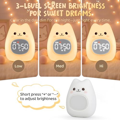 Cute Cat Alarm Clock with Night Light for Kids