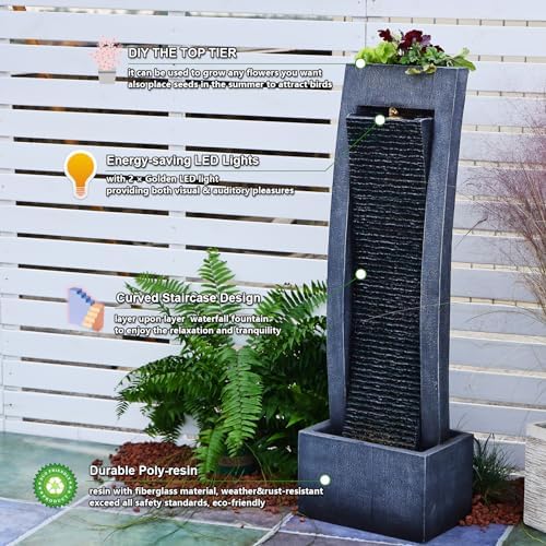 Sunlinua Outdoor Water Fountain with LED Lights and Durable Pump