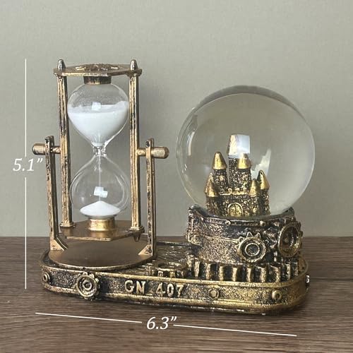 LED Crystal Snow Globe with Hourglass Sand Timer and Musical Music Box