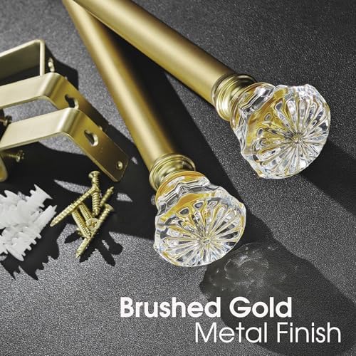 Gold Curtain Rod Set with Crystal Diamond Finials 36-72 Inch