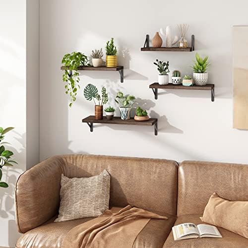 YGEOMER Floating Shelves Set of 4 Dark Brown Wall Shelves