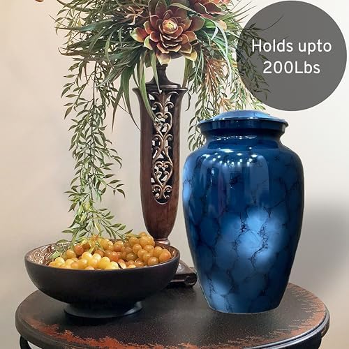Alpha Living HOME Handcrafted Urn with Marble Finish Blue