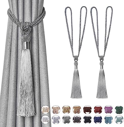NICEEC 2 Pack Grey Tassel Curtain Tiebacks