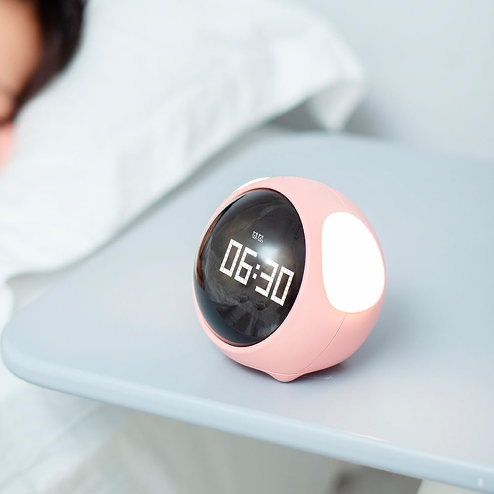 Emoji Alarm Clock Pink Dog Shaped Night Light with Touch Sensor