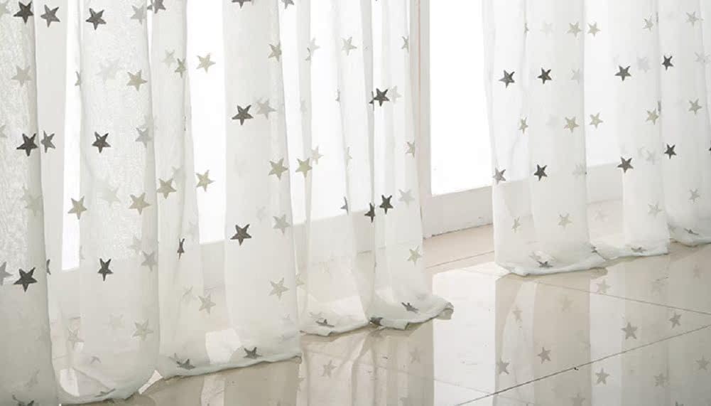 Iuokuby Children Star Cotton Thread Embroidery Rod Pocket Curtains