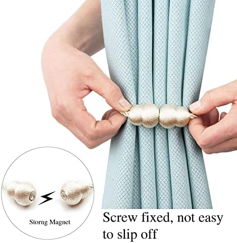 Hangtty Magnetic Curtain Tiebacks 6 Pack Beige