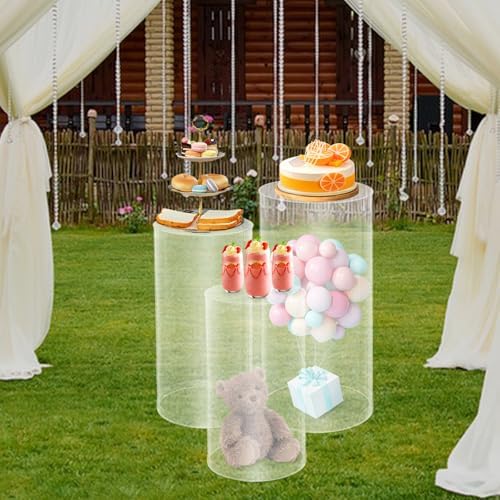 DYRABREST 3-Piece Clear Acrylic Cylinder Pedestal Stands