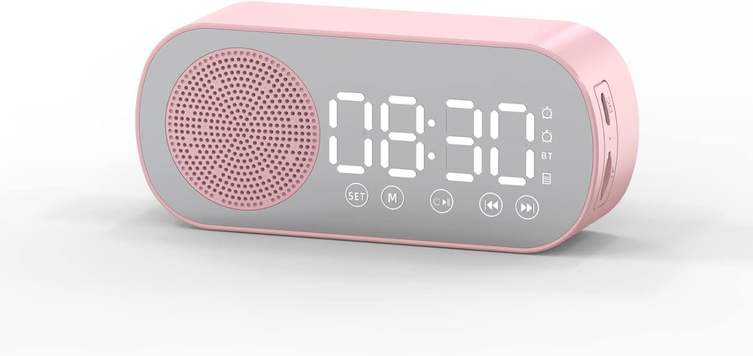 Bluetooth Speaker Alarm Clock with LED Mirror Display