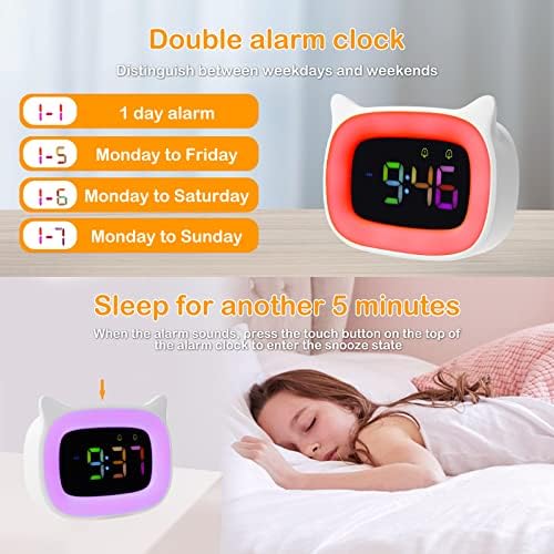 Cute RGB Alarm Clock with Night Light for Kids and Teens