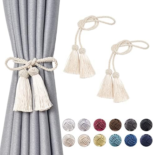 NICEEC Double-Ended Tassel Curtain Tiebacks Beige