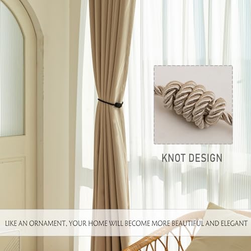 Contoeey Magnetic Curtain Tiebacks 4 Pack Beige