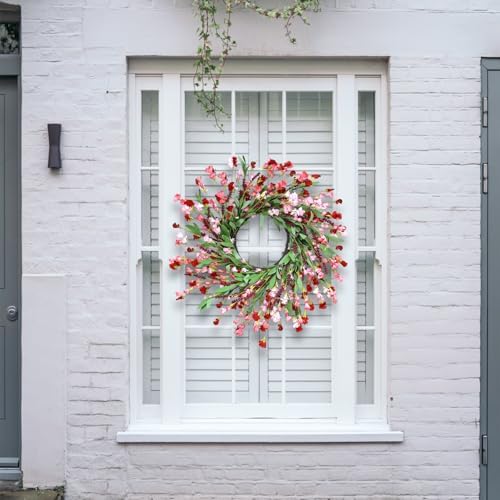 24 Inch Artificial Spring Wreath Red Pink