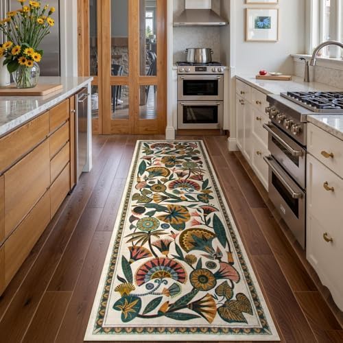 Egyptian Floral Washable Bathroom Runner Rug 26x8