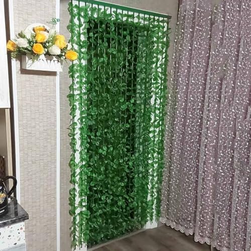 Green Leaves Bamboo Beaded Curtain 35 x 55