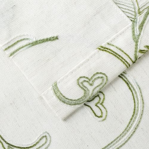 VOGOL Beige Panel Curtains with Green Vines Embroidery for French Doors