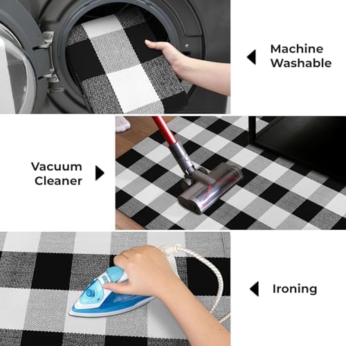 KOZYFLY Buffalo Plaid Area Rug 2x3ft Black White Checkered Mat