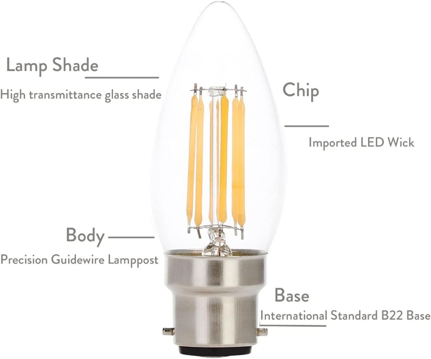 10pcs Dimmable 6w Candle Bulb LED Filament B22 Bayonet 220V Warm White Light