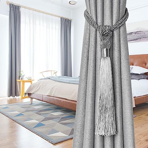 NICEEC 2 Pack Grey Tassel Curtain Tiebacks