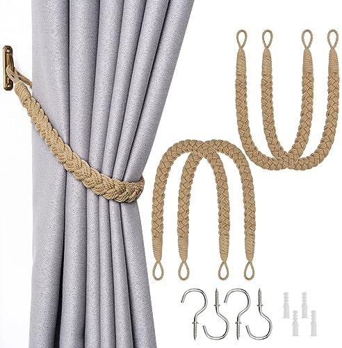 NICEEC 4 Pack Natural Cotton Rope Curtain Tiebacks