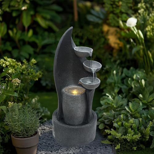G-LEAF 35 Inch 3-Tier Cascading Bowl Fountain with LED Lights