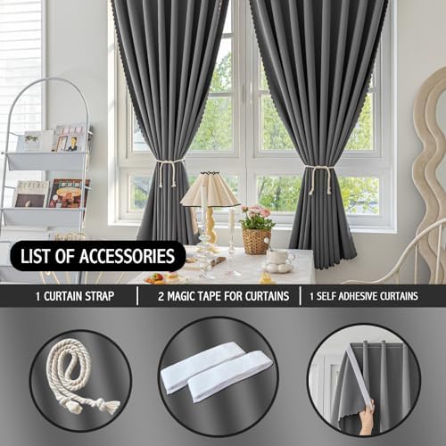 Jilron Magic Tape Blackout Curtains No Drill 2 Panels