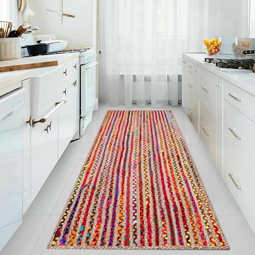 Hausattire Bohemian Braided Runner Rug 2x6 Multi Color
