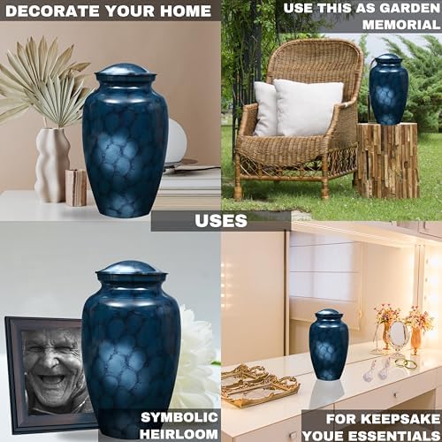 Alpha Living HOME Handcrafted Urn with Marble Finish Blue
